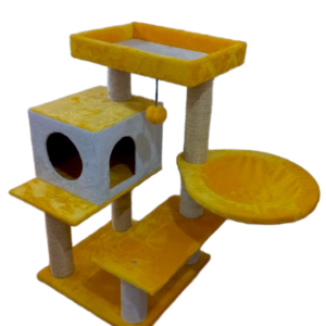 Arbre à chat jaune avec tunnel et plateforme