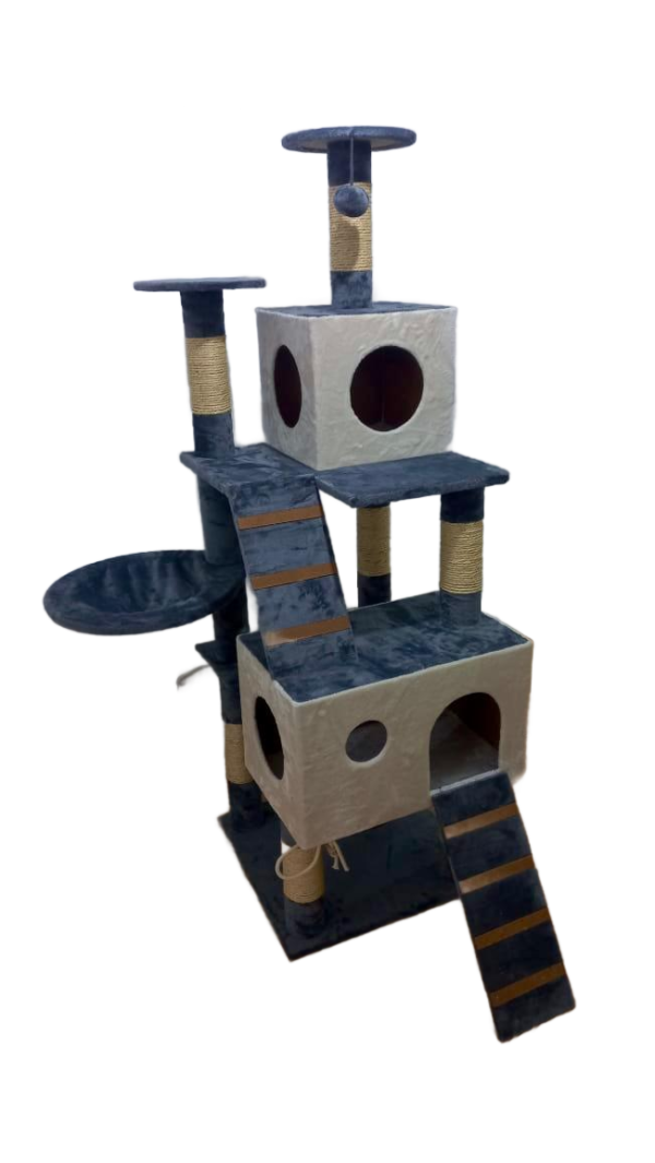 Arbre à chat gris avec plateforme et niche élevée