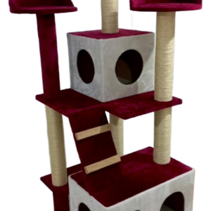 Arbre à chat rouge et blanc avec échelles