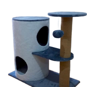 Arbre à chat compact gris et beige avec plateforme