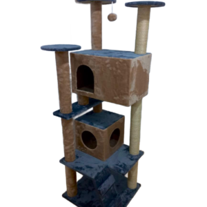 Arbre à chat beige multi-niveaux avec plateformes et niche
